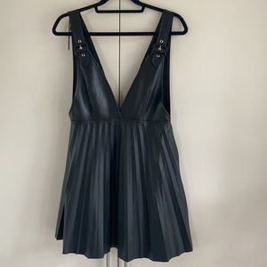 Zara Black Faux Leather Pleated Mini Dress